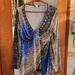 Blue and Black Women's Top